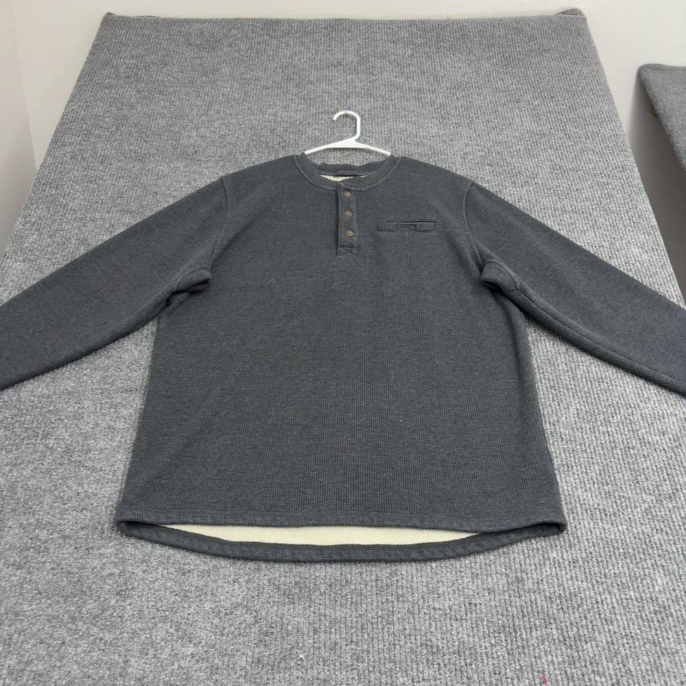LL Bean Henley Shirt Mens XL Tall Gray Polyester Cotton Waffle Knit Workwear